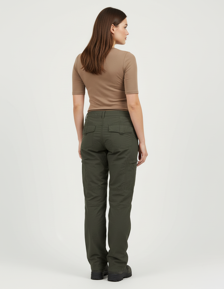 Pantalon Cargo Femme Vert Olive Droit - Kaki Gabardine - vue 2