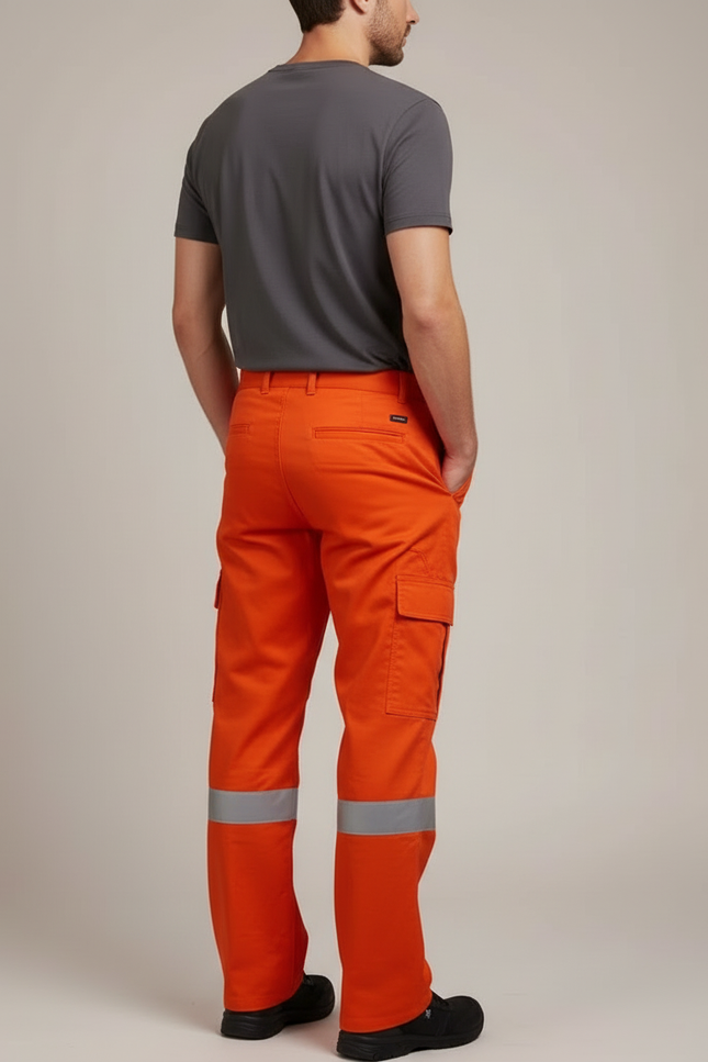 Pantalon Cargo Orange Réfléchissant Coton Ample Homme - vue 2