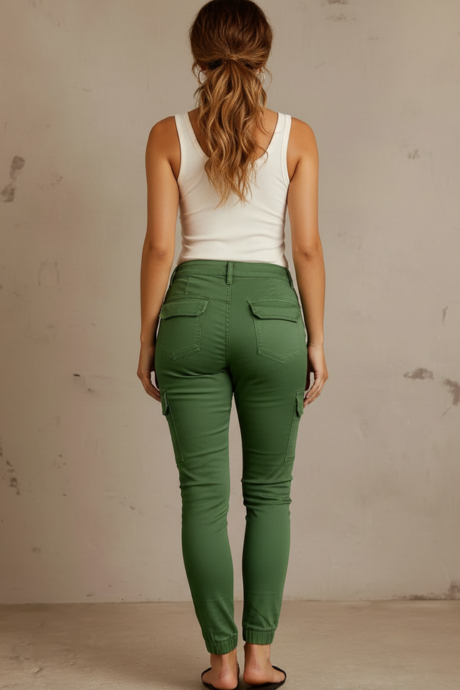 Pantalon Cargo Vert Slim Femme Coton Multipoches - vue 2