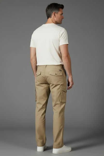 Pantalon Cargo Beige Coton Droit Décontracté Multipoches Homme - Toile - vue 2