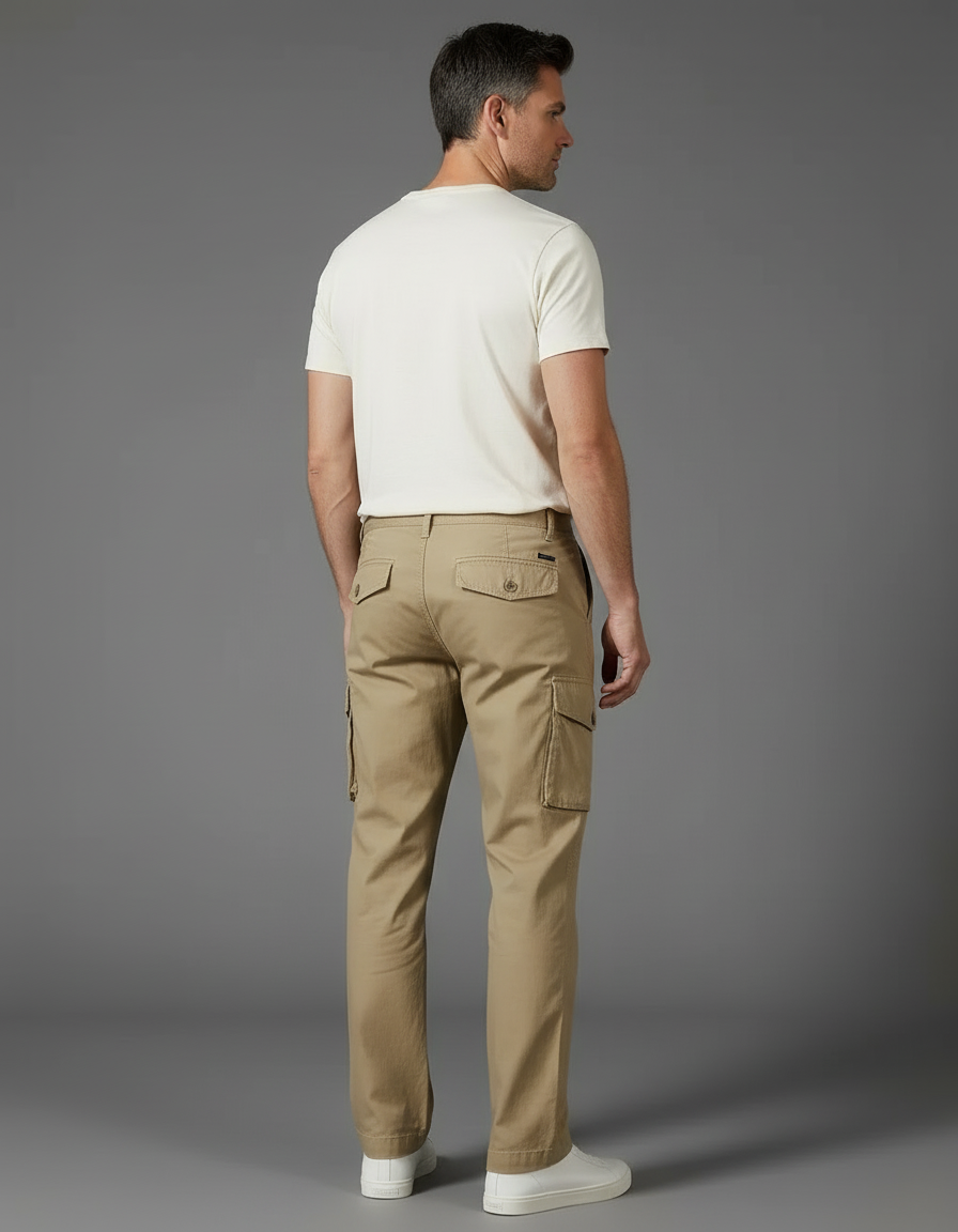 Pantalon Cargo Beige Coton Droit Décontracté Multipoches Homme - Toile - vue 2