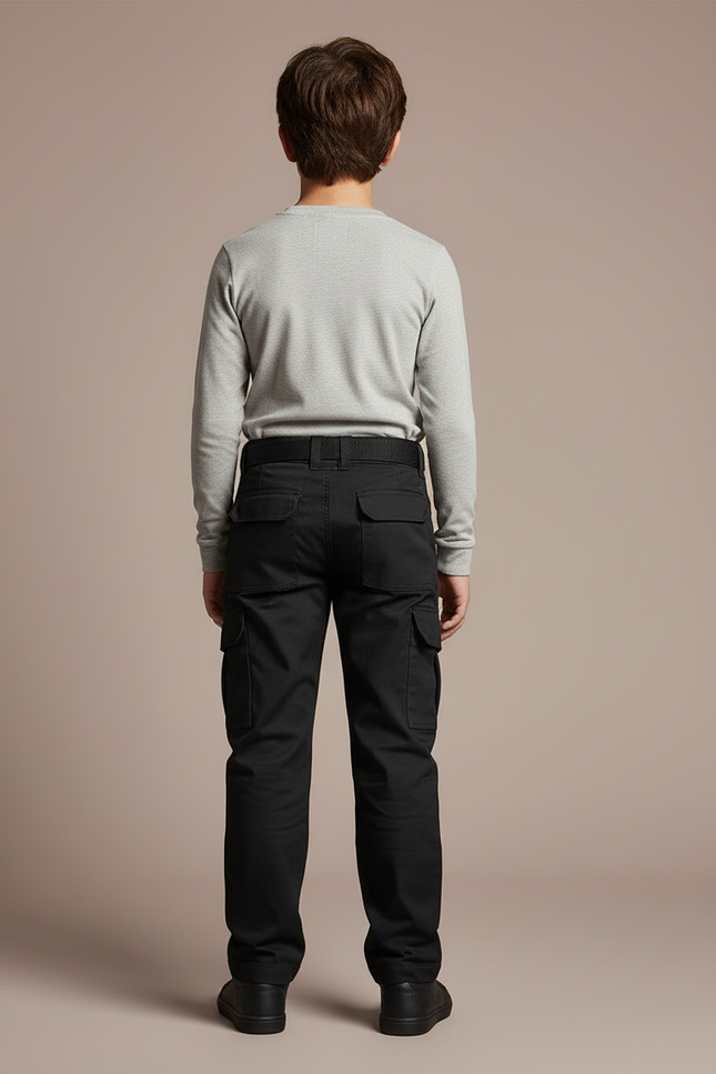 Pantalon Cargo Noir Enfant Décontracté Multipoches Coton - Toile - vue 2