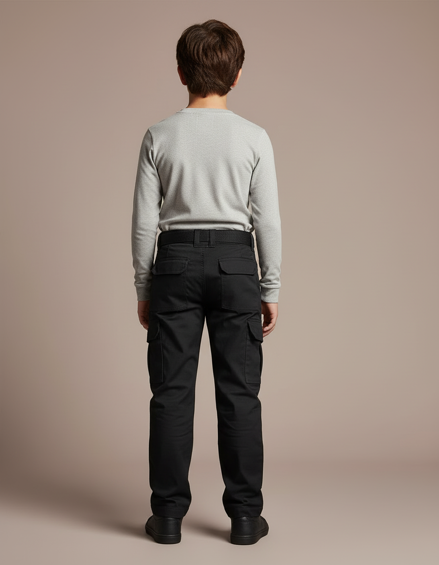 Pantalon Cargo Noir Enfant Décontracté Multipoches Coton - Toile - vue 2