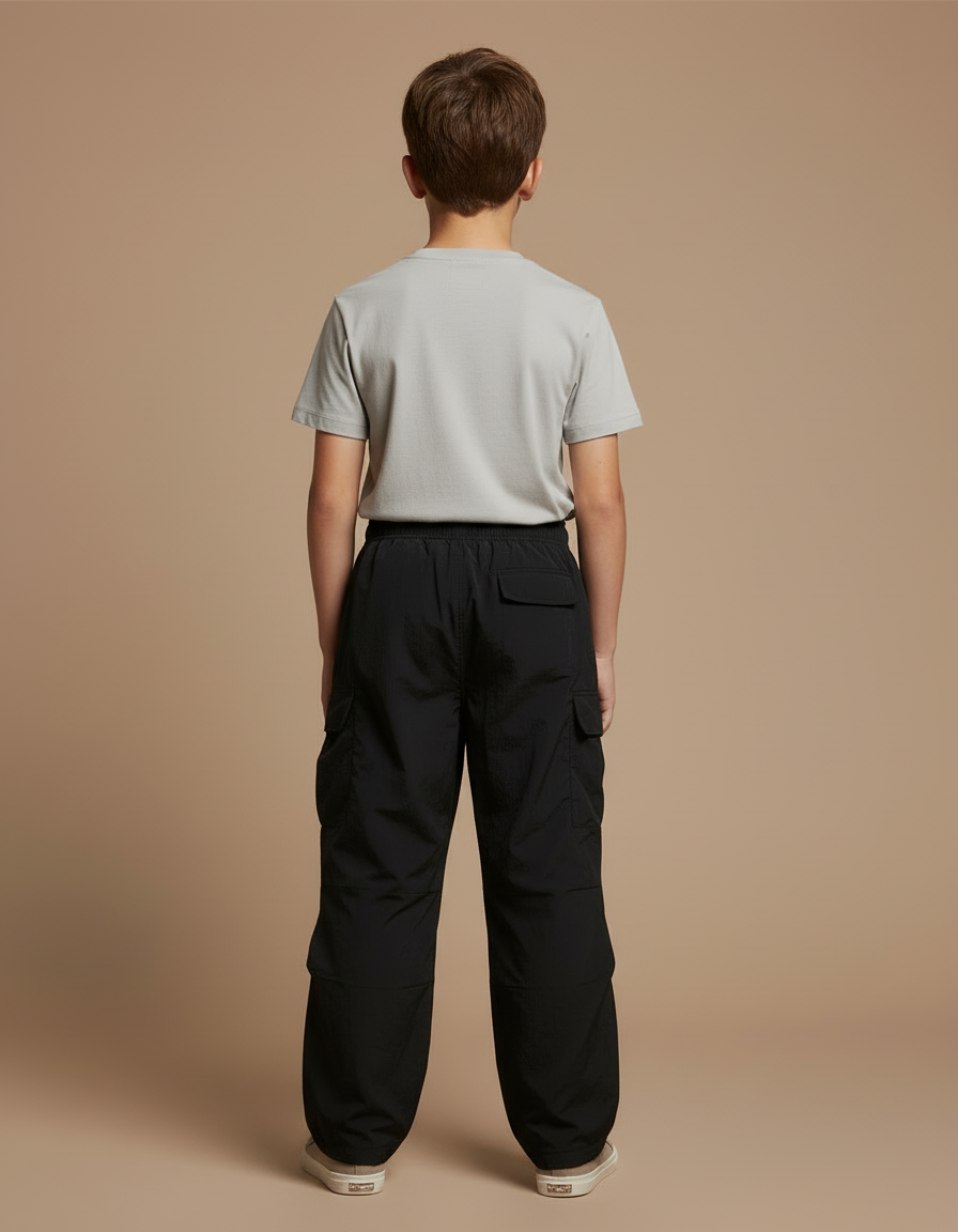 Pantalon Cargo Noir Enfant Décontracté Large - Polyester - vue 2