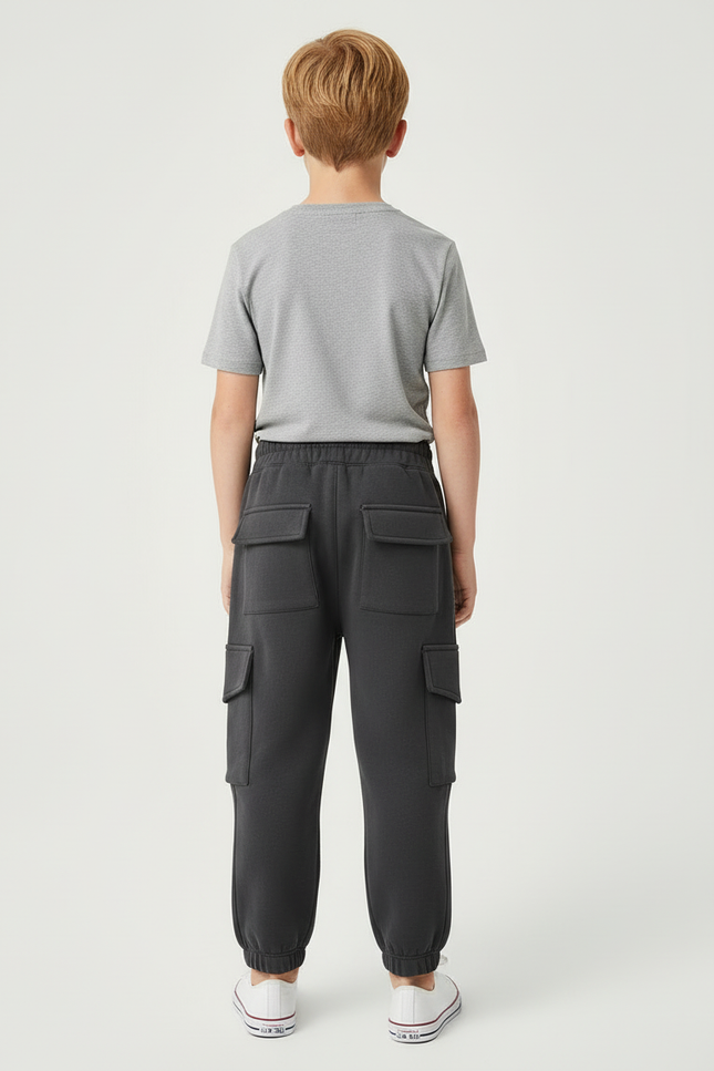 Pantalon Cargo Gris Chiné Ample Coton Décontracté - Molleton - vue 2