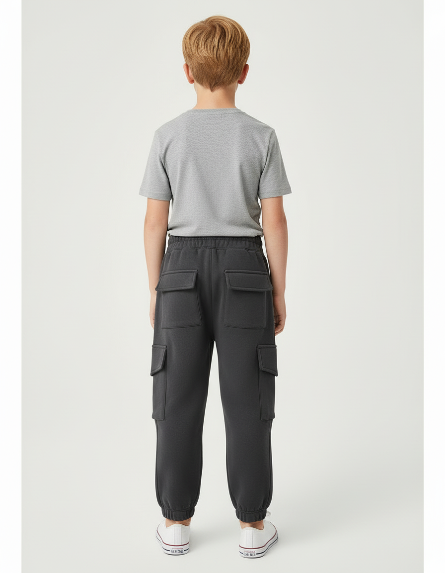 Pantalon Cargo Gris Chiné Ample Coton Décontracté - Molleton - vue 2