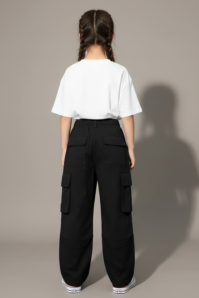 Pantalon Cargo Noir Ample Multipoches Enfant Tendance - Toile - vue 2