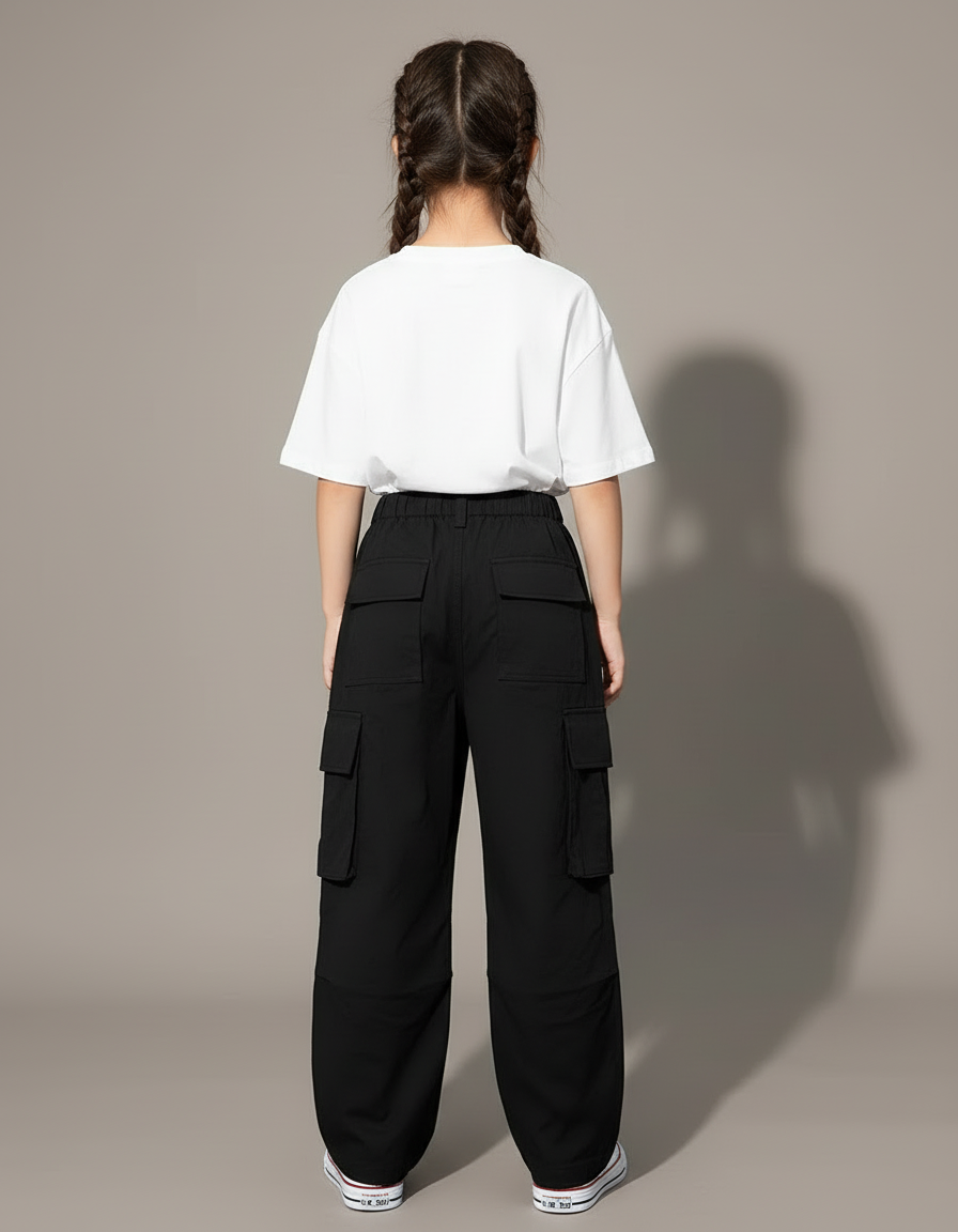 Pantalon Cargo Noir Ample Multipoches Enfant Tendance - Toile - vue 2