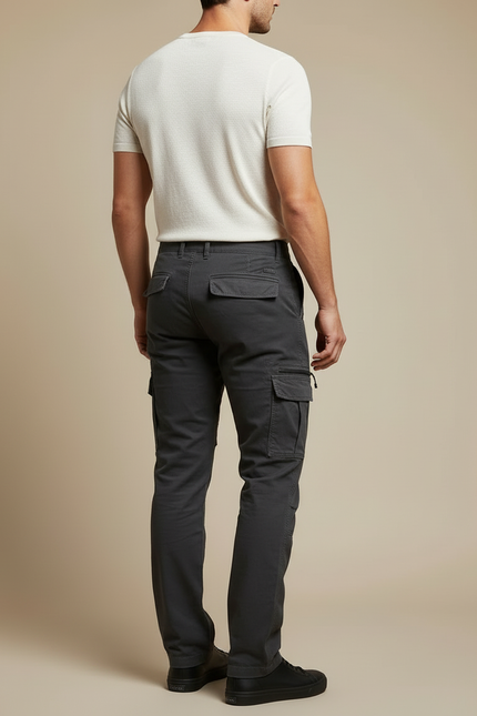 Pantalon Cargo Gris Coton Multipoches Décontracté Urbain - vue 2