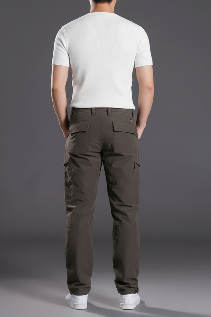 Pantalon Cargo Homme Marron Ample Multipoches Décontracté - Kaki Polyester - vue 2