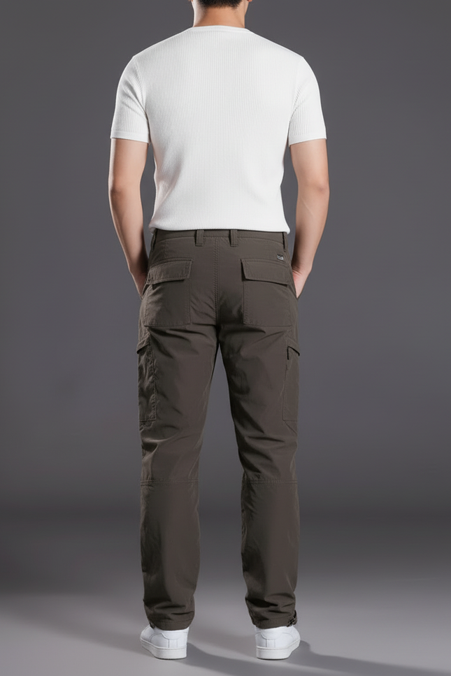 Pantalon Cargo Homme Marron Ample Multipoches Décontracté - Kaki Polyester - vue 2