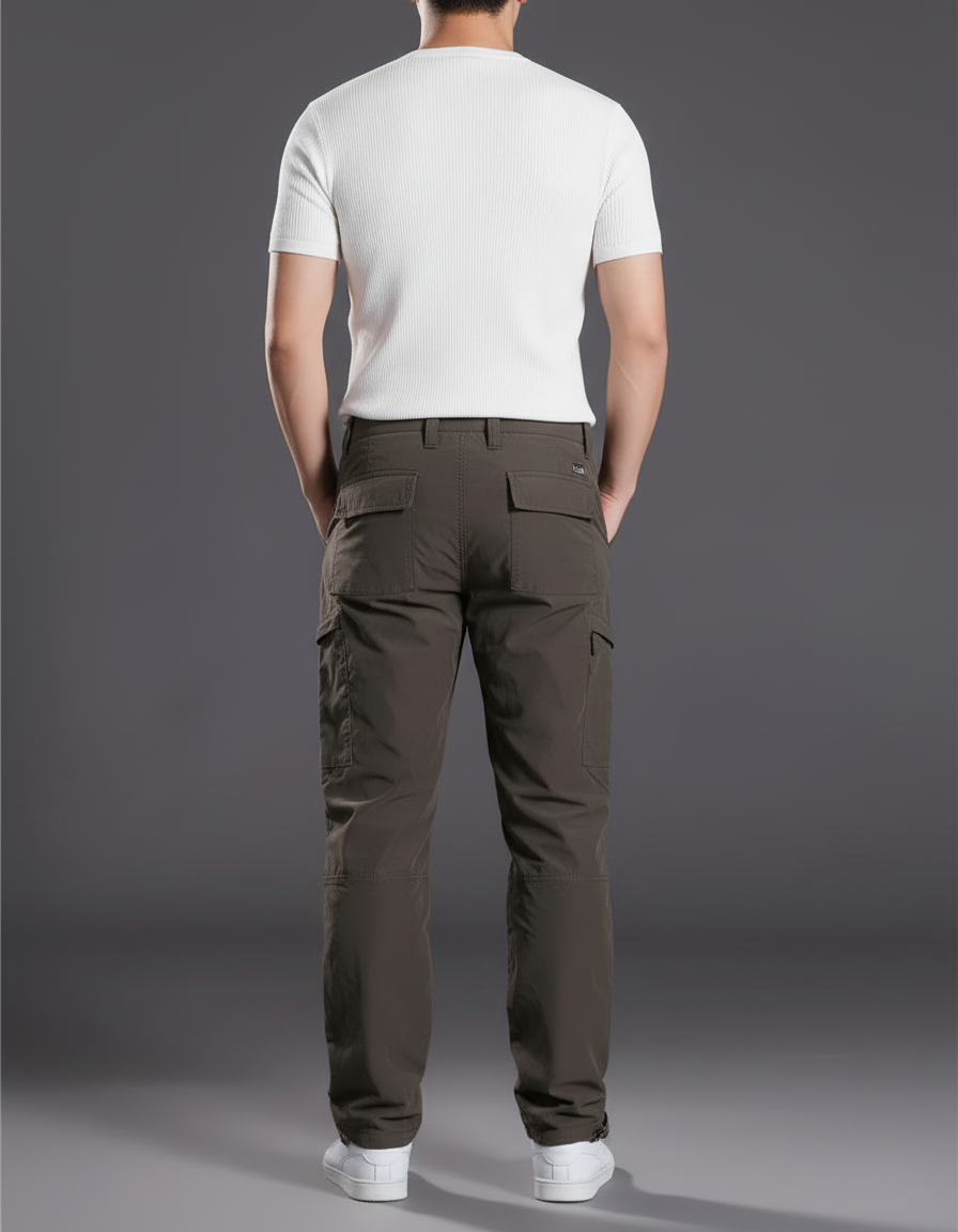 Pantalon Cargo Homme Marron Ample Multipoches Décontracté - Kaki Polyester - vue 2