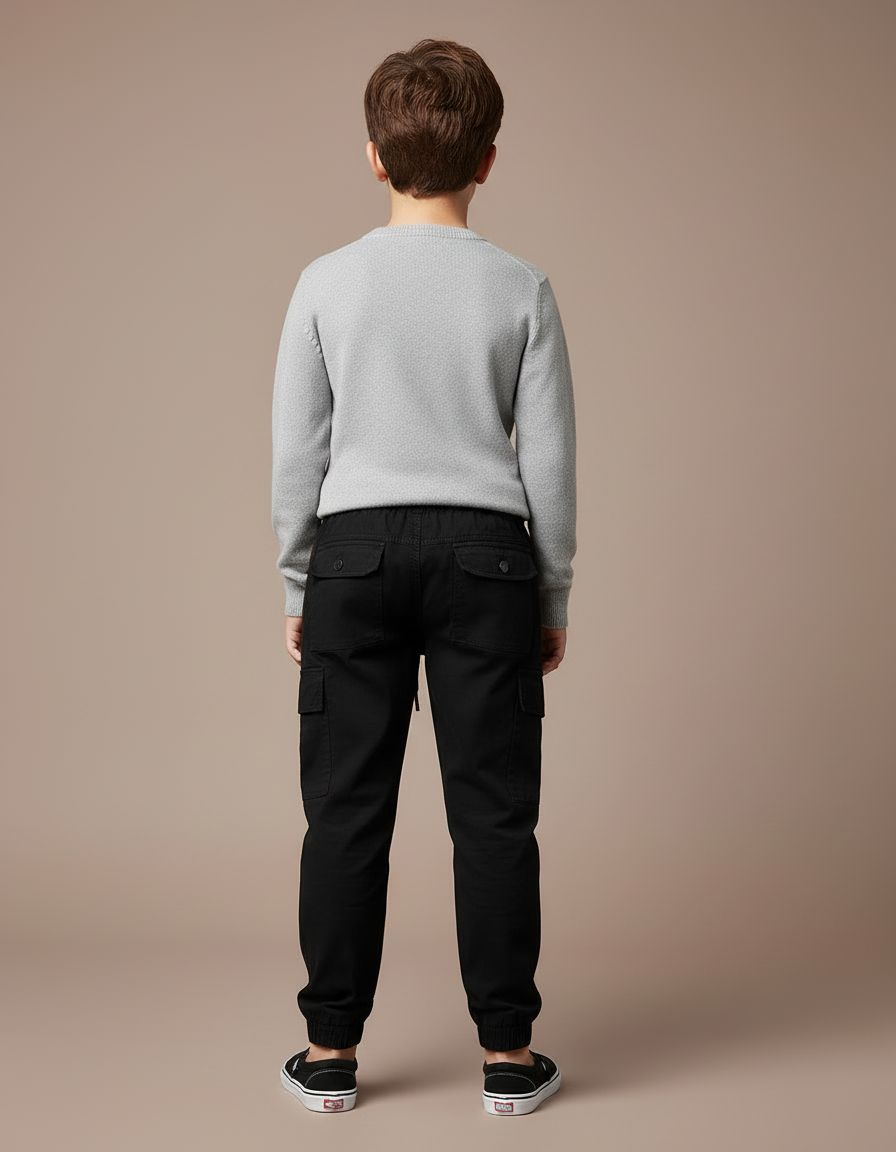 Pantalon Cargo Noir Coton Multipoches Enfant Décontracté - Toile - vue 2