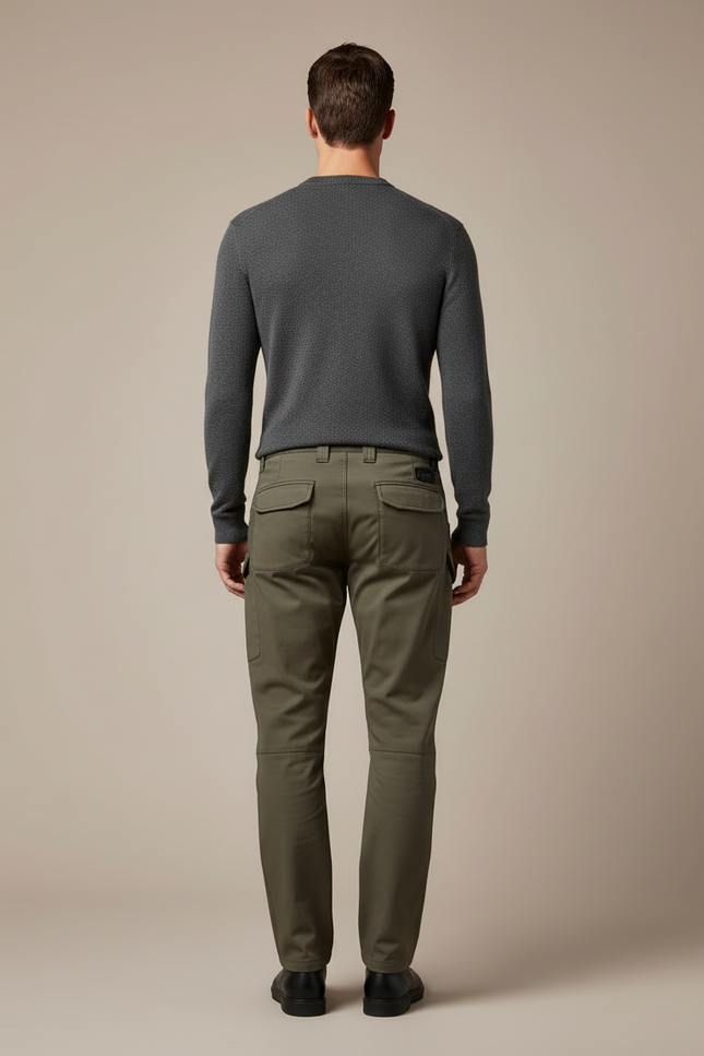 Pantalon Cargo Vert Kaki Multipoches Coupe Droite Homme - Gabardine - vue 2