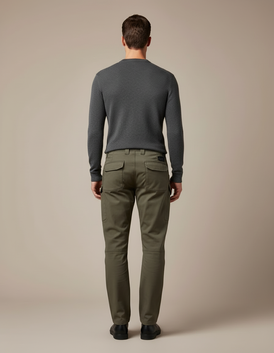 Pantalon Cargo Vert Kaki Multipoches Coupe Droite Homme - Gabardine - vue 2