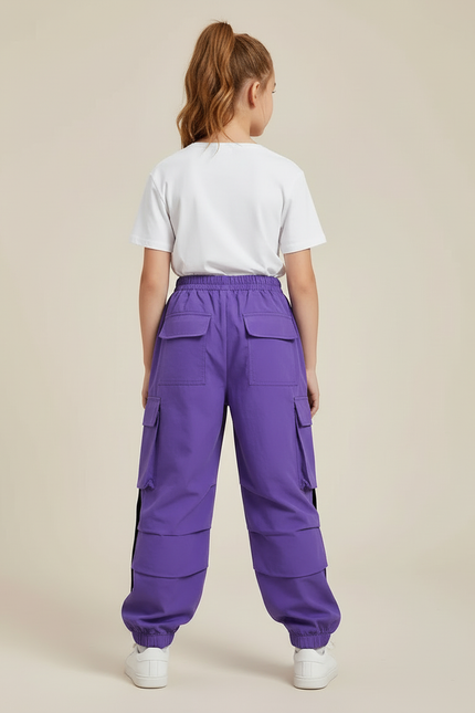 Pantalon Cargo Violet Ample Sangles Enfant Streetwear - Polyester - vue 2