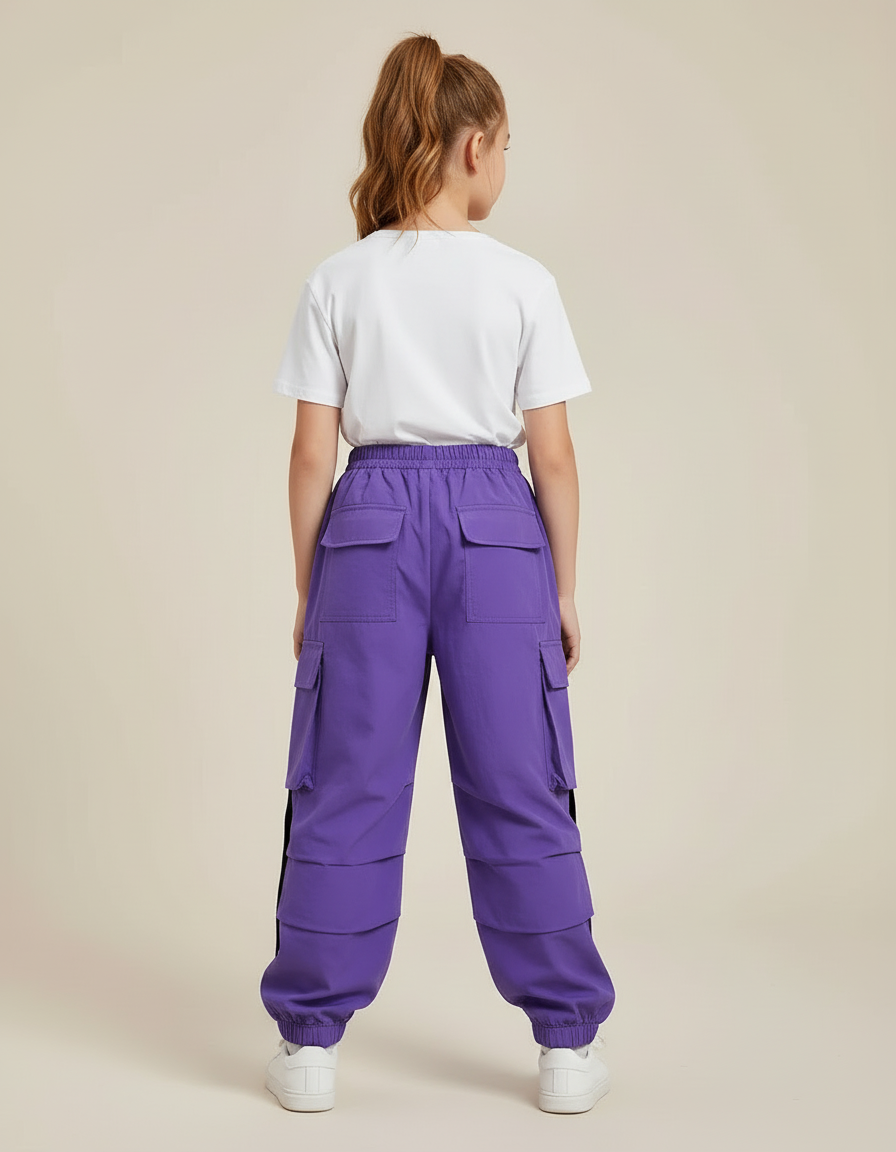 Pantalon Cargo Violet Ample Sangles Enfant Streetwear - Polyester - vue 2