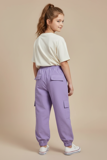 Pantalon Cargo Violet Ample Fille Streetwear - Polyester - vue 2