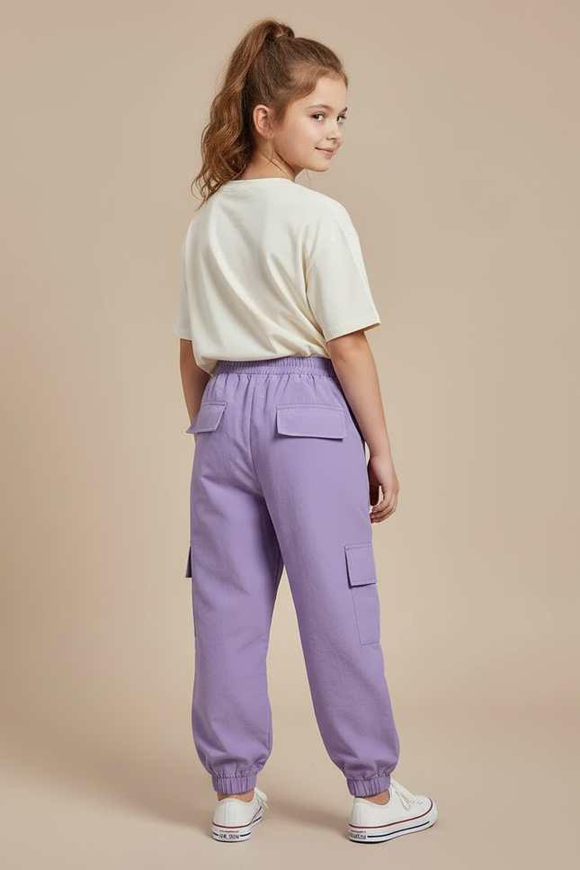 Pantalon Cargo Violet Ample Fille Streetwear - Polyester - vue 2