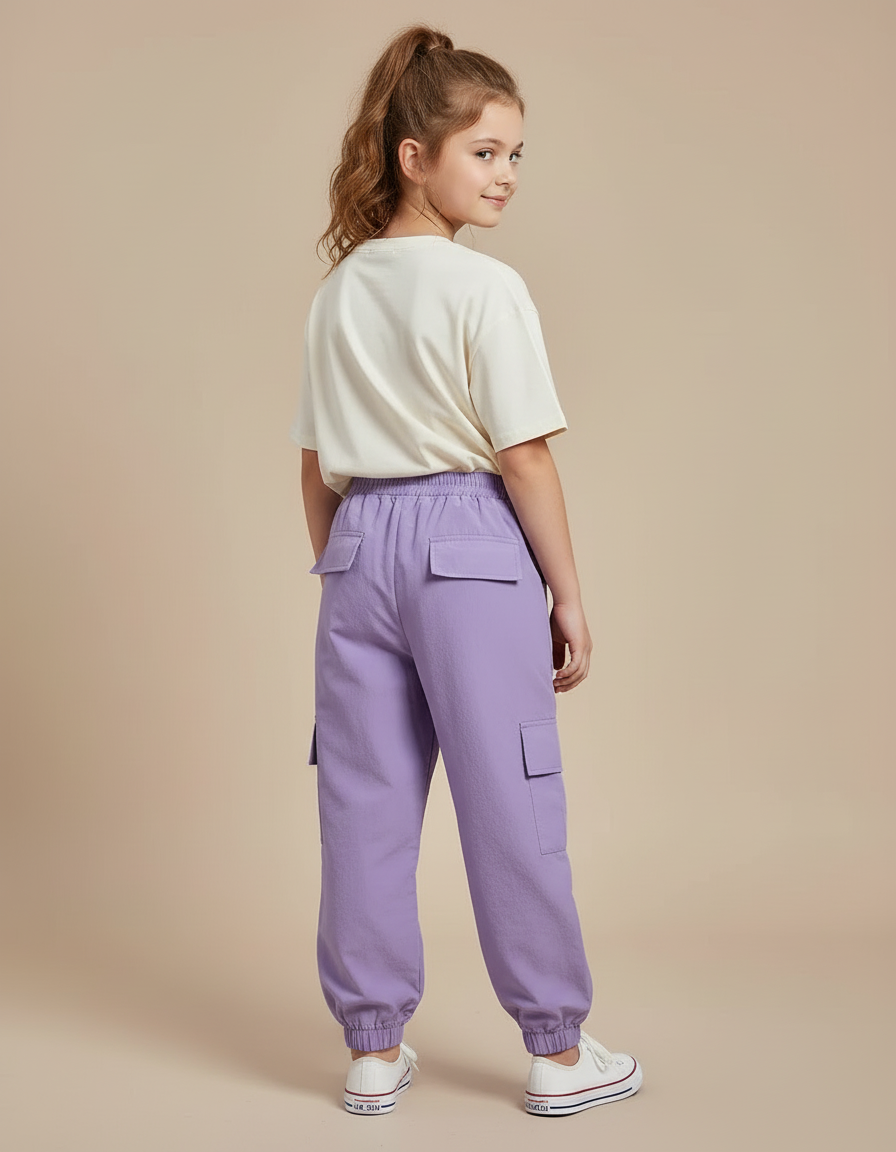 Pantalon Cargo Violet Ample Fille Streetwear - Polyester - vue 2