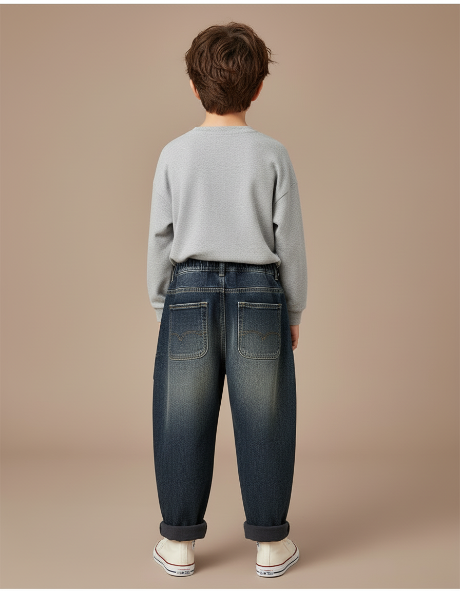 Pantalon Cargo Jean Ample Bleu Multipoches Garçon - vue 2