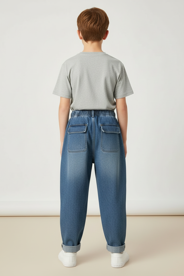 Pantalon Cargo Denim Ample Garçon Poches Latérales - Bleu Jean - vue 2