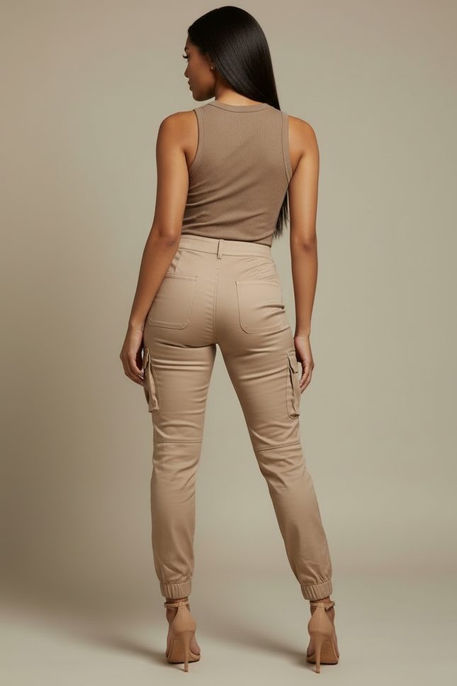 Pantalon Cargo Beige Slim Chaîne Multipoches Femme - Gabardine - vue 2