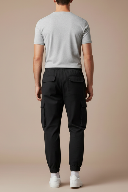 Pantalon Cargo Noir Homme Décontracté Ample Cordon - Coton - vue 2