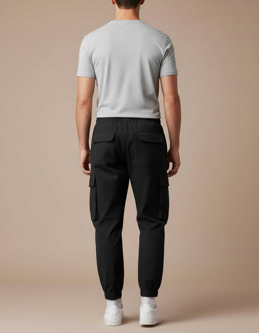 Pantalon Cargo Noir Homme Décontracté Ample Cordon - Coton - vue 2