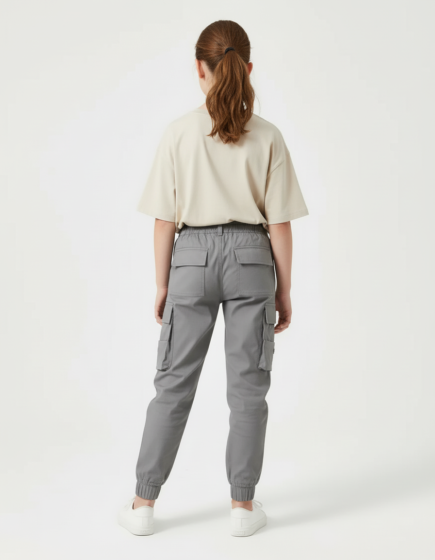 Pantalon Cargo Gris Ample Multipoches Enfant Décontracté - Toile - vue 2