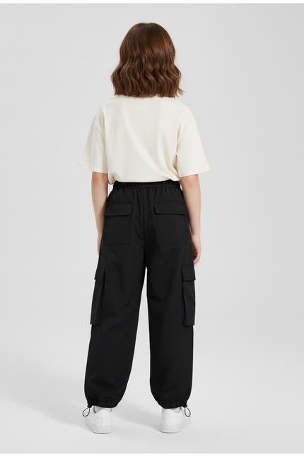 Pantalon Cargo Noir Ample Bandes Blanches Enfant - Polyester - vue 2