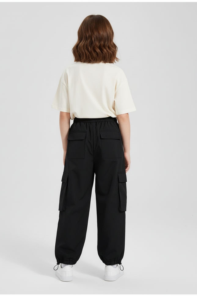 Pantalon Cargo Noir Ample Bandes Blanches Enfant - Polyester - vue 2
