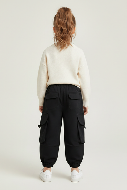 Pantalon Cargo Noir Ample Enfant Multipoches Décontracté - Coton - vue 2