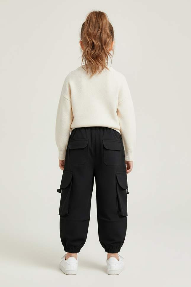 Pantalon Cargo Noir Ample Enfant Multipoches Décontracté - Coton - vue 2