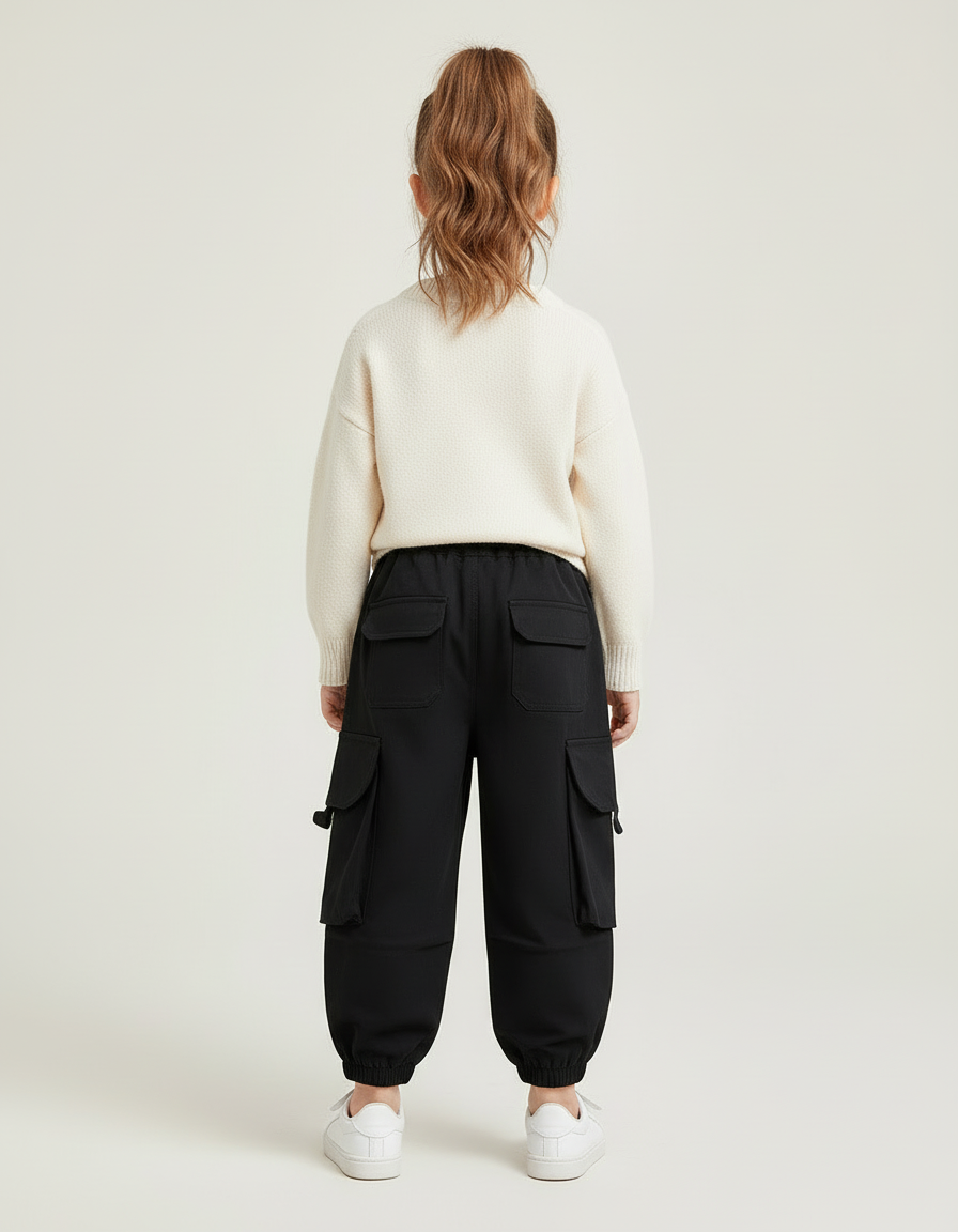Pantalon Cargo Noir Ample Enfant Multipoches Décontracté - Coton - vue 2