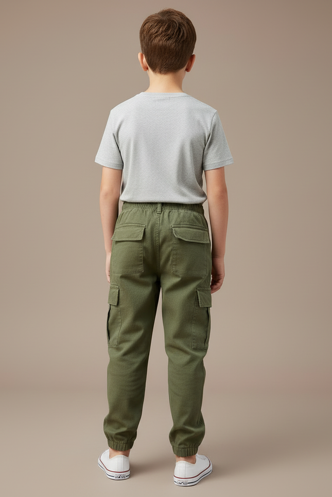 Pantalon Cargo Vert Kaki Décontracté Poches Enfant - Toile - vue 2
