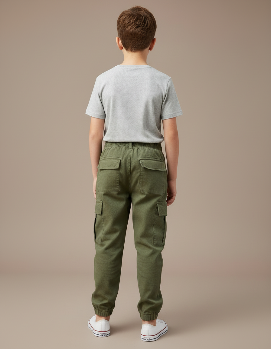 Pantalon Cargo Vert Kaki Décontracté Poches Enfant - Toile - vue 2