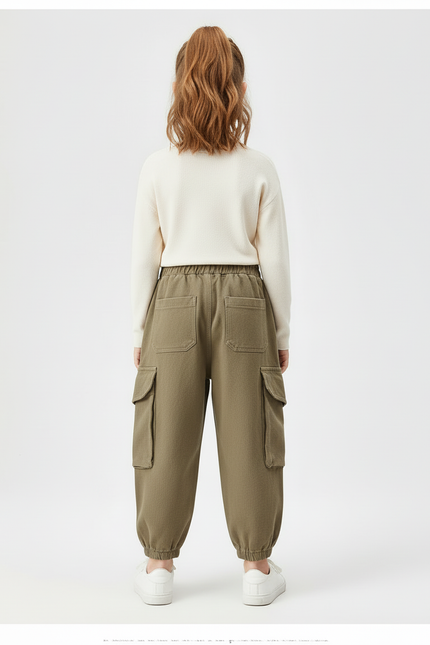 Pantalon Cargo Kaki Ample Coton Multipoches Enfant - Molleton - vue 2