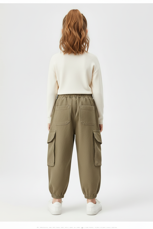 Pantalon Cargo Kaki Ample Coton Multipoches Enfant - Molleton - vue 2