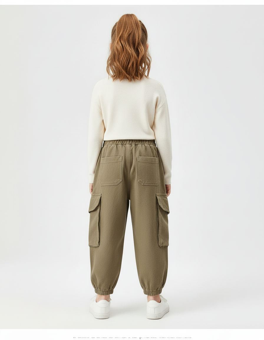 Pantalon Cargo Kaki Ample Coton Multipoches Enfant - Molleton - vue 2