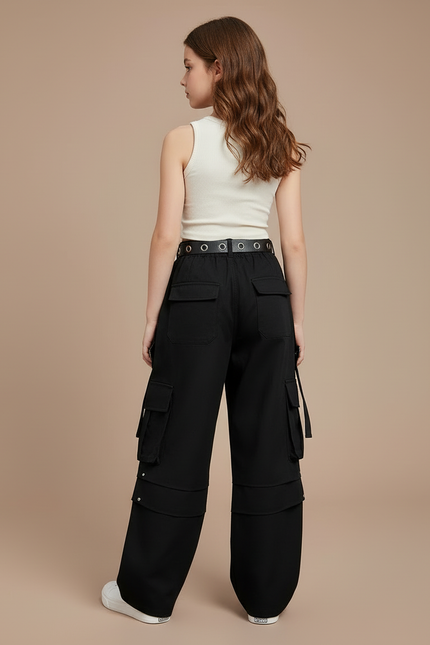 Pantalon Cargo Ceinture - Noir Toile - vue 2