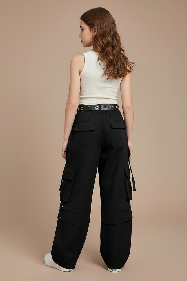 Pantalon Cargo Ceinture - Noir Toile - vue 2