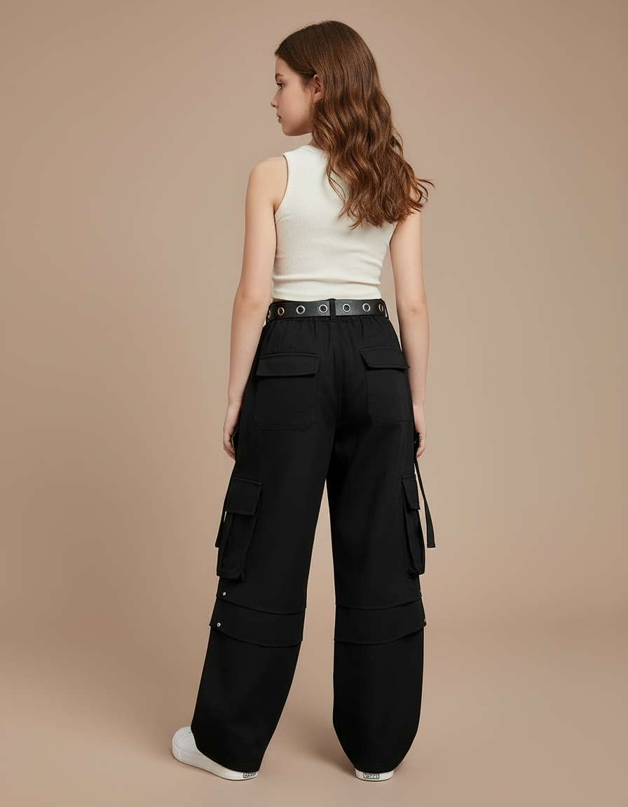 Pantalon Cargo Ceinture - Noir Toile - vue 2