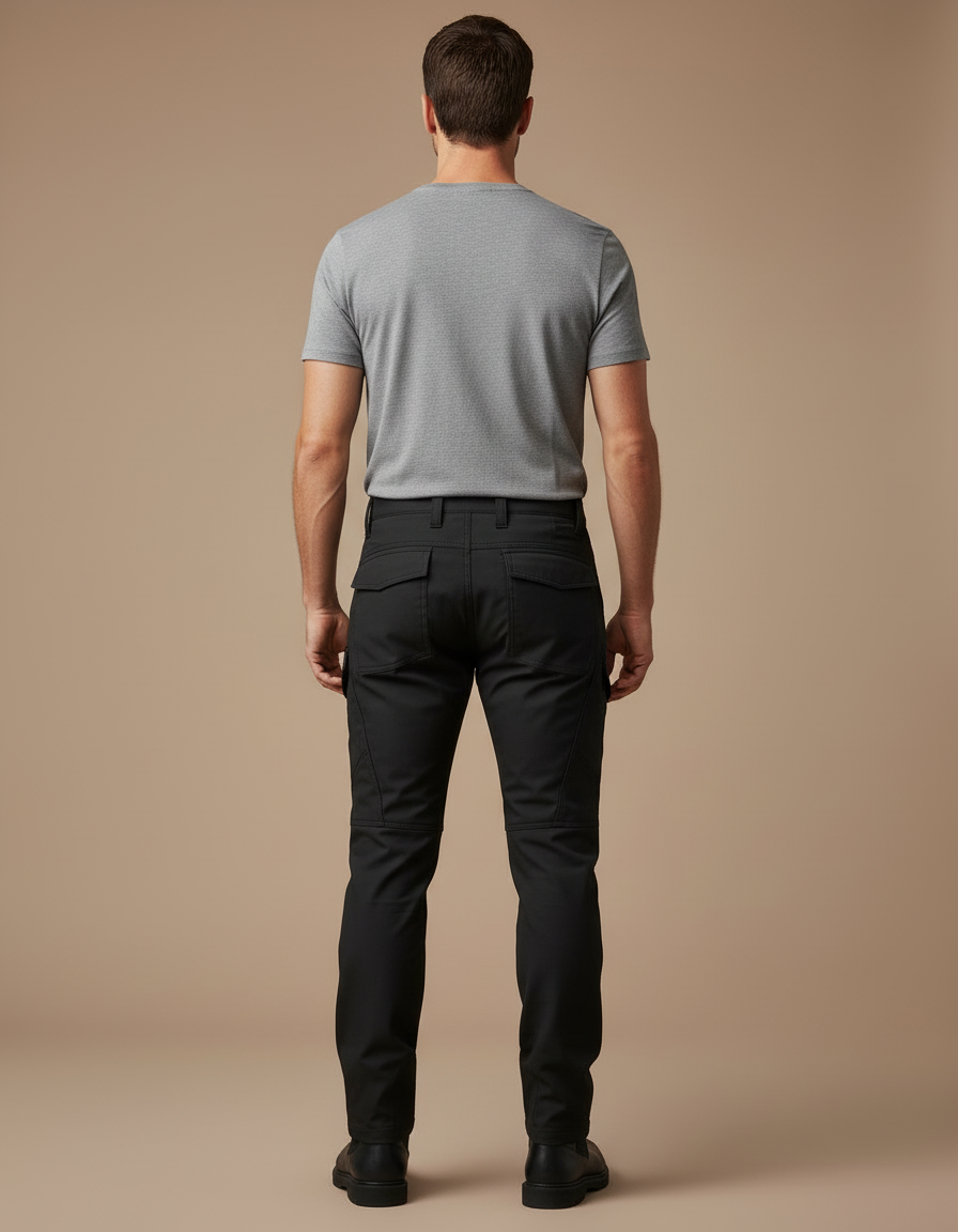 Pantalon Cargo Noir Homme Durable Multipoches Coupe Droite - Polyester - vue 2