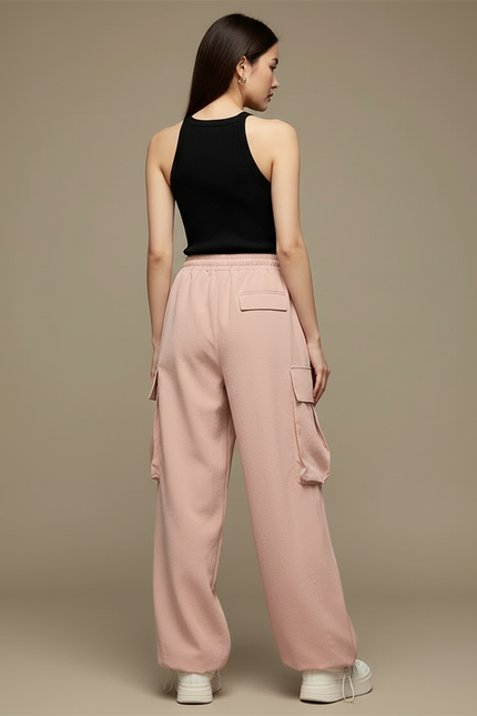 Pantalon Cargo Rose Ample Taille Haute Sport - Polyester - vue 2