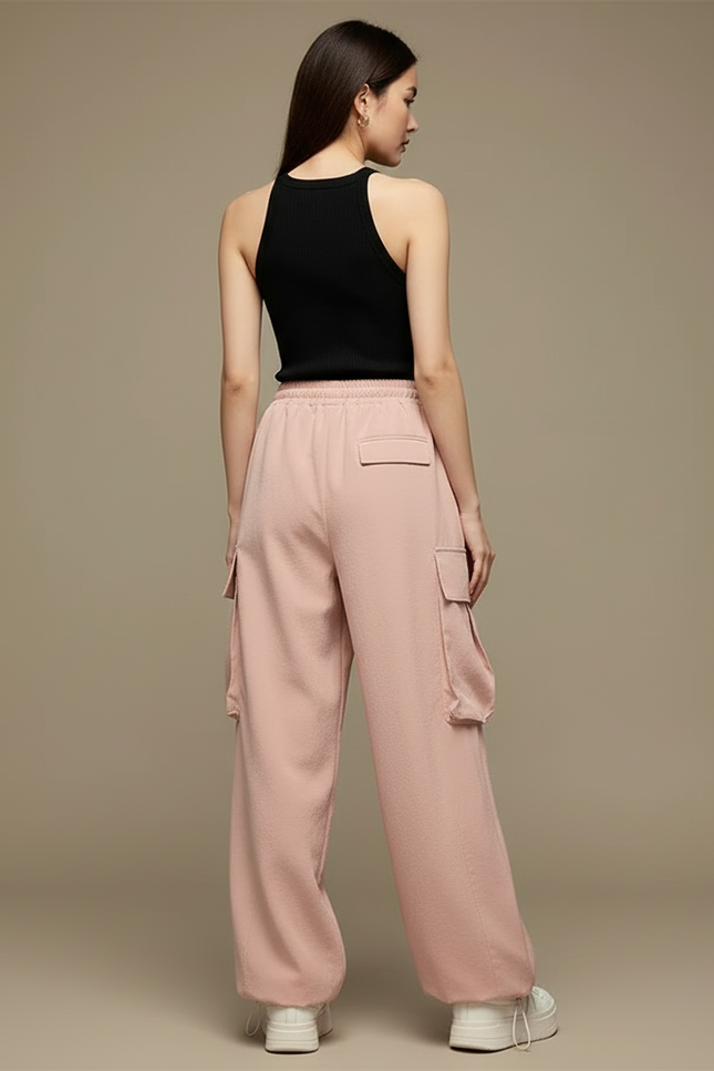 Pantalon Cargo Rose Ample Taille Haute Sport - Polyester - vue 2