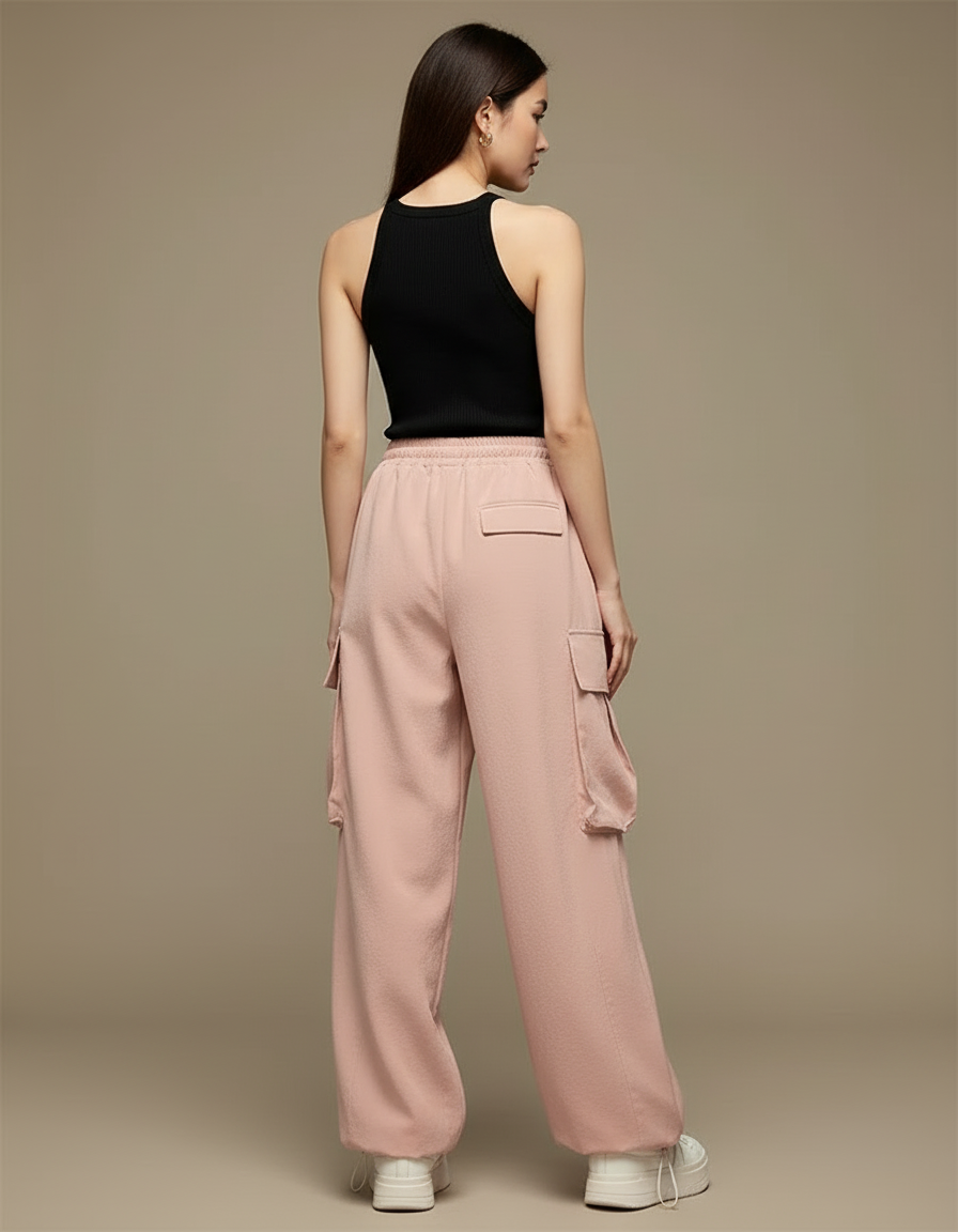 Pantalon Cargo Rose Ample Taille Haute Sport - Polyester - vue 2
