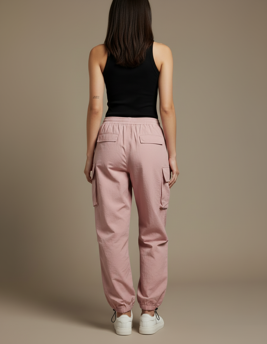 Pantalon Cargo Rose Ample Décontracté Fluide Femme - Coton - vue 2