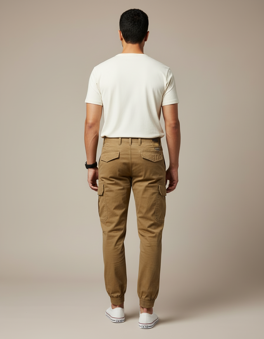 Pantalon Cargo Kaki Coton Jogger Multipoches Homme - vue 2