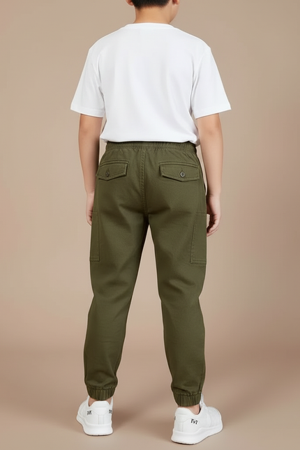 Pantalon Cargo Vert Kaki Coton Élastique Garçon - vue 2